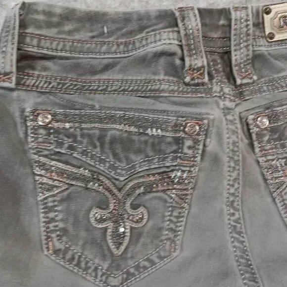 Rock Revival Boris Skinny Jeans Womens 26 Gray Stretch Embroidered Denim​​​ - Picture 2 of 13